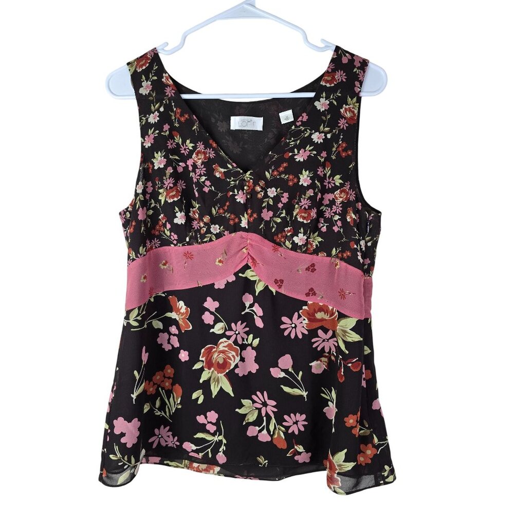 Y2K Style Floral Chiffon Babydoll Ann Taylor Loft‎ Blouse Size 12 Cottage